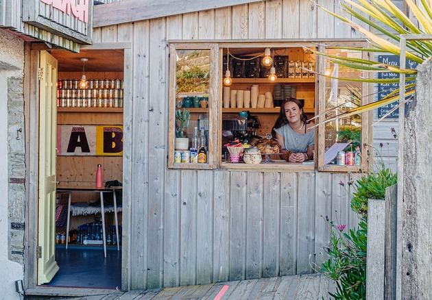 Roo's Beach store at Porth beach in Cornwall