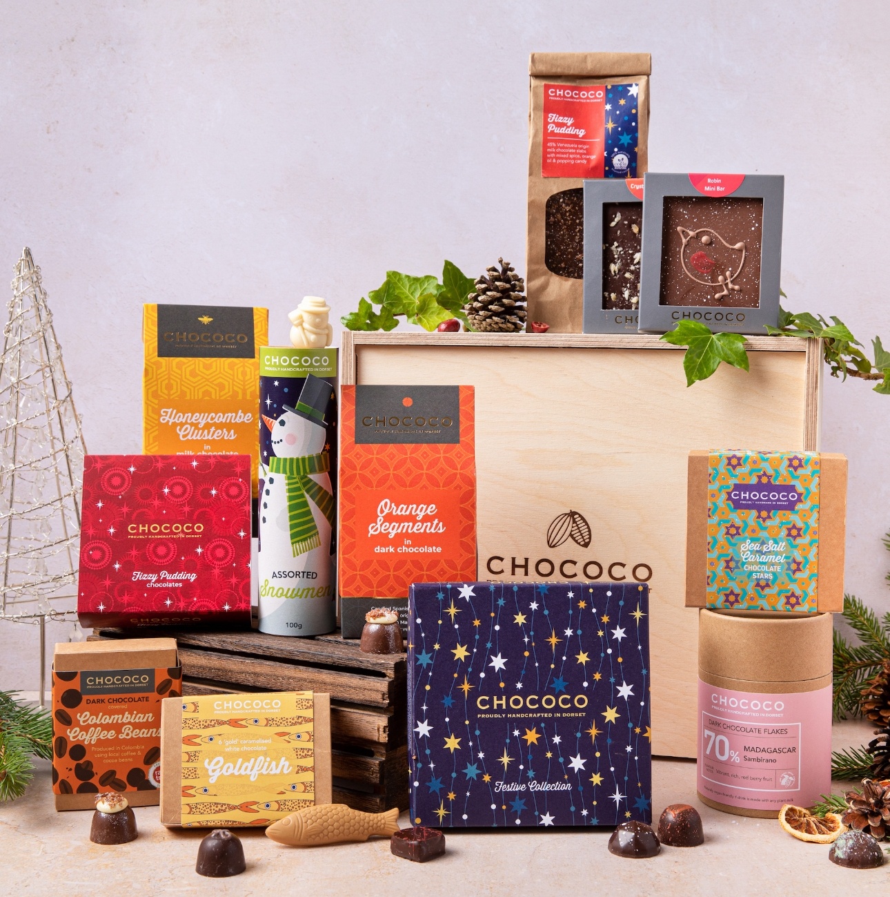Chococo Christmas hamper in a wooden box
