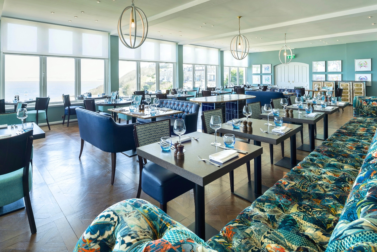 Inside the dining room at St Ives Harbour Hotel & Spa in Cornwall