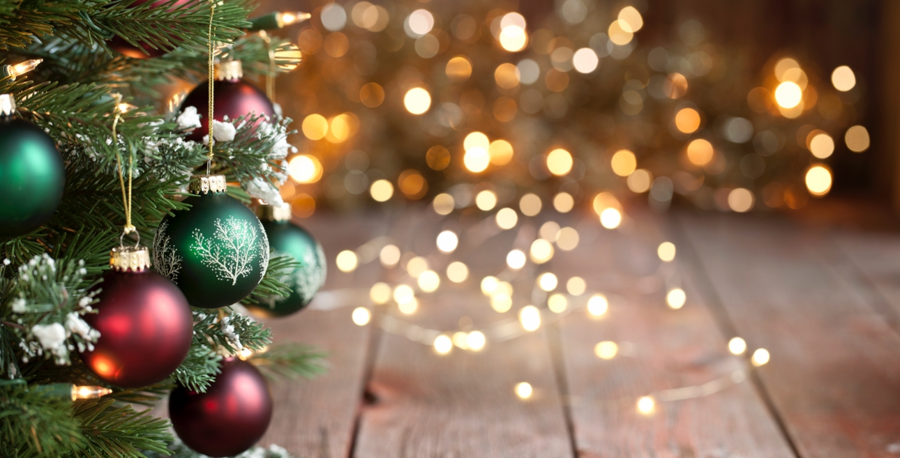 Baubles hanging on a Christmas tree