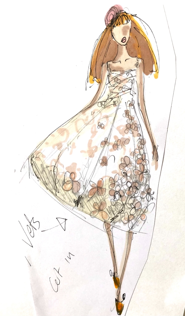 A sketch by Exeter-based bridal dress designer Sarah Treble