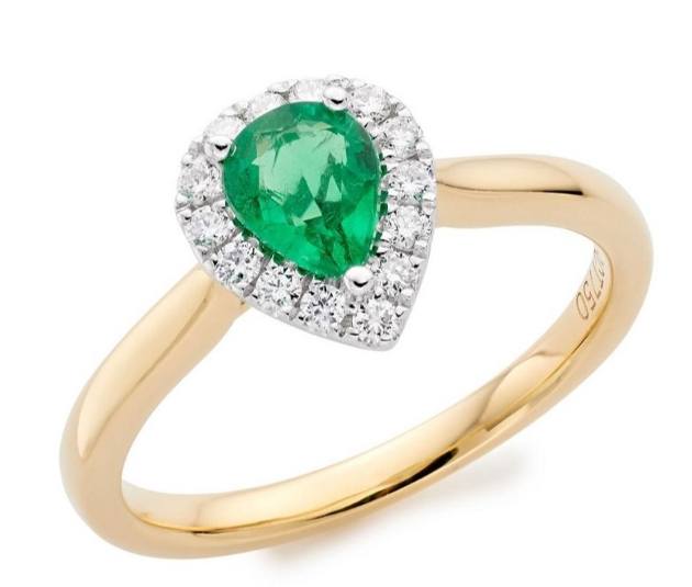 18ct Yellow Gold Diamond Emerald Ring