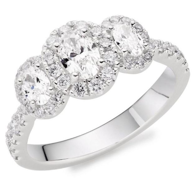 Platinum Diamond Three Stone Halo Ring