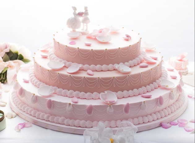pale pink layered cake in french patisserie style 