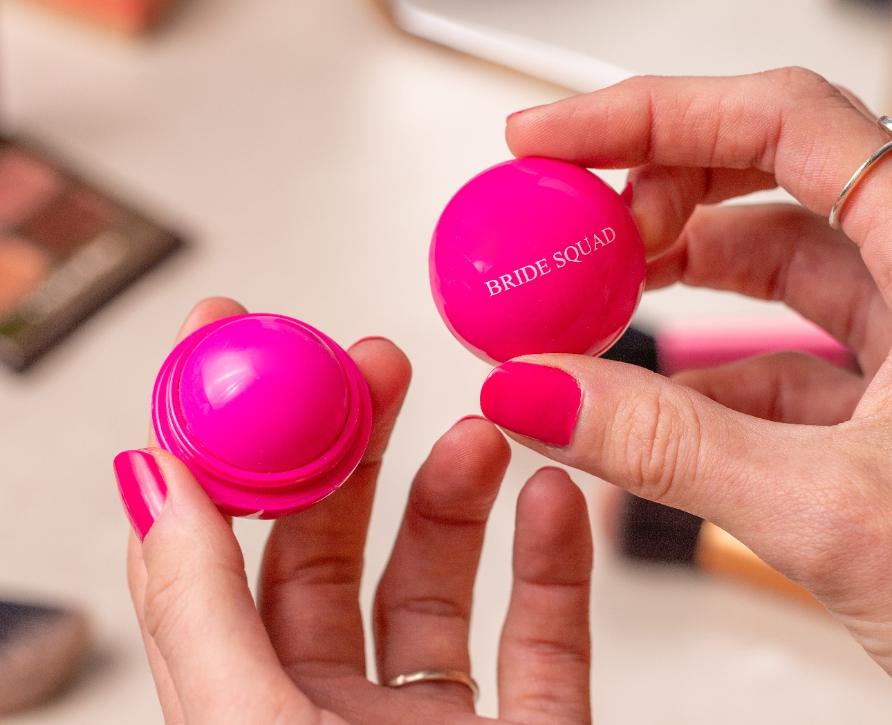 mini pink balls of lip balm