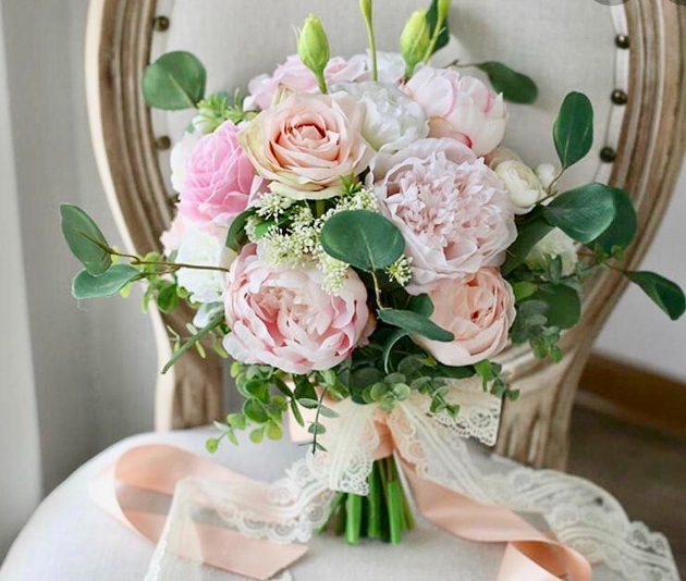 bridal bouquet on a chair