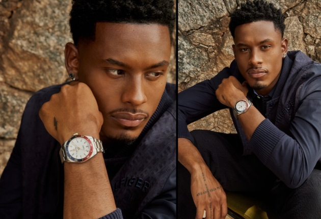 Two images of a man wearing a watch