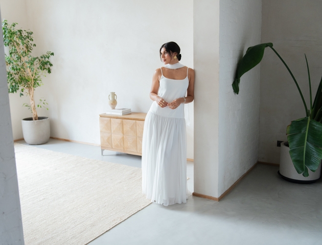 White drop waist gown