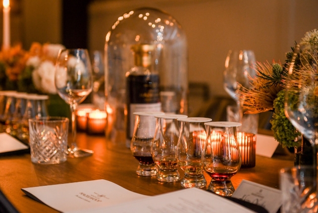 A whisky flight at Cornwall's Treloyhan Manor