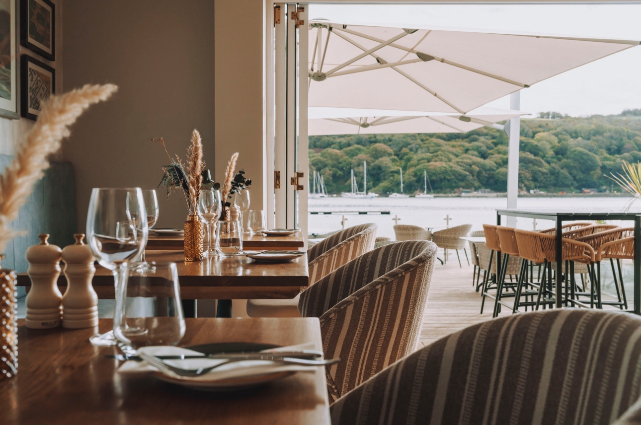 Restaurant inside The Old Quay House, Fowey, Cornwall