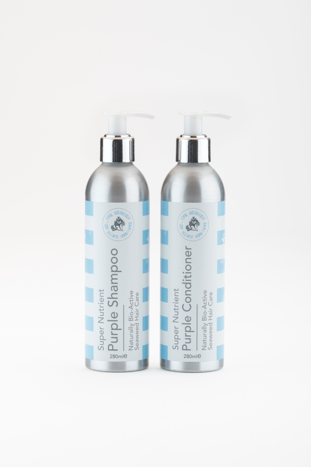 The Cornish Seaweed Bath Company new Super Nutrient Purple Shampoo and Conditioner